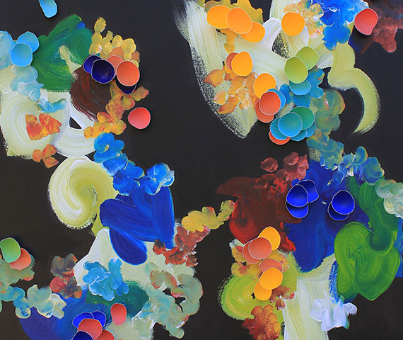 Larisa Safaryan 2022 Celestial Bodies I Egg Shells Acrylic Paint on Canvas 48Hx30Wx4D copy