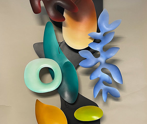 Mark Davis VIGOROUS GROUTH 60X27X10 Wall mounting mobile Aluminu acrylic board steel wires Oil and acrylic colors 2022 copy