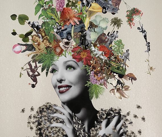 Savannah Original Collage using found printed ephemera on pearlised embossed